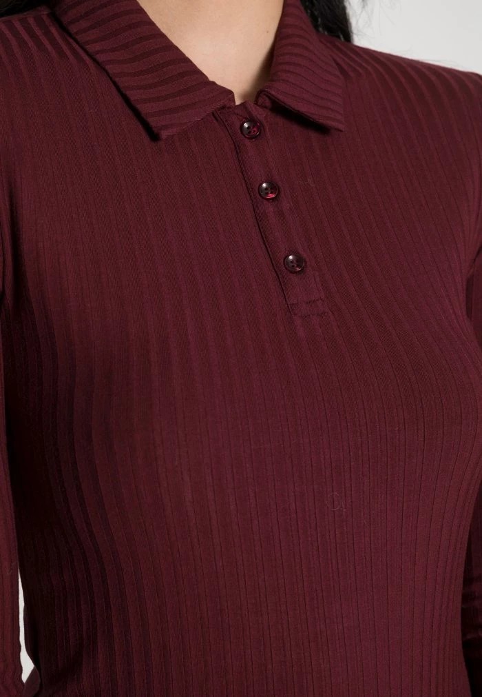 T-Shirt ANNA FIELD Anna Field Ribbed Polo Longsleeve Rouge Femme | TBI-5921663